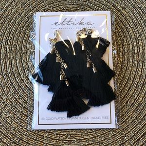 NWT Ettika Black Tassle Earrings